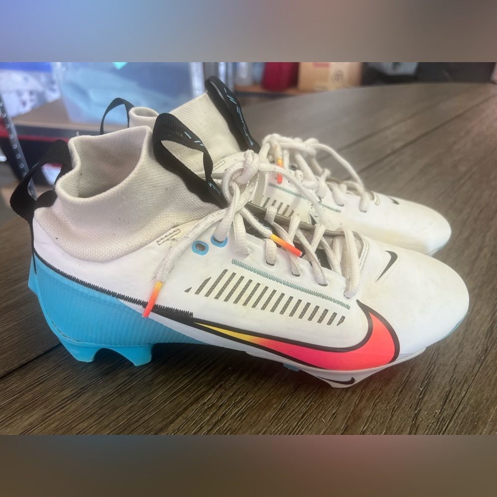 Nike vapor football cleats white and Blue Cleats with pink swoosh